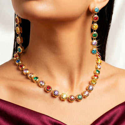 zewellsharbour Necklace Anti-Tarnish Multicoloured Crystal Set With Earrings