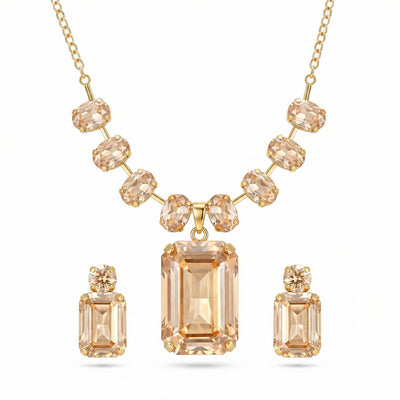 zewellsharbour Necklace Anti-Tarnish Gold Plated Premium Crystal Set With Earrings