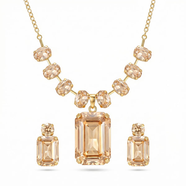 zewellsharbour Necklace Anti-Tarnish Gold Plated Premium Crystal Set With Earrings