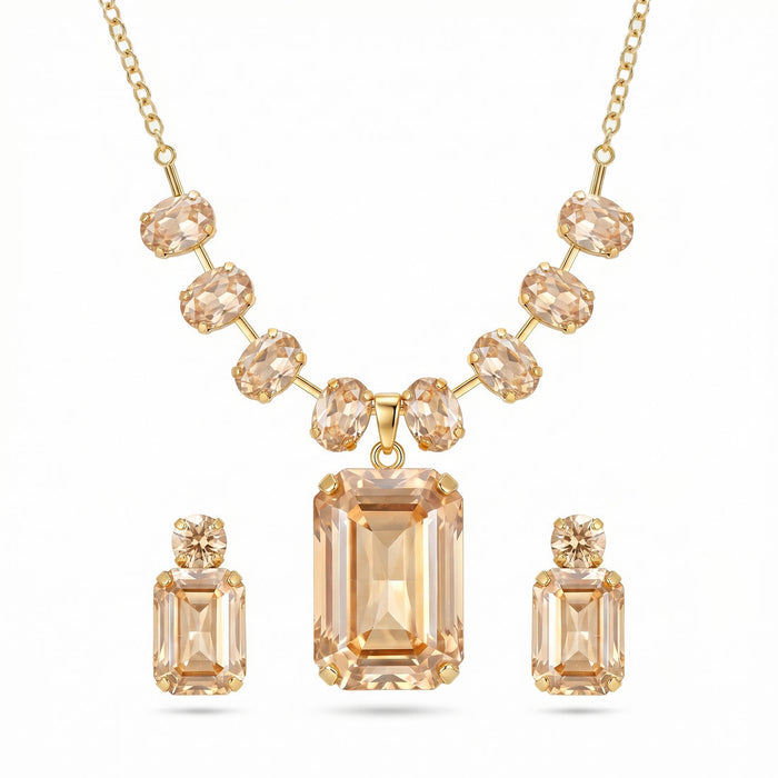 zewellsharbour Necklace Anti-Tarnish Gold Plated Premium Crystal Set With Earrings