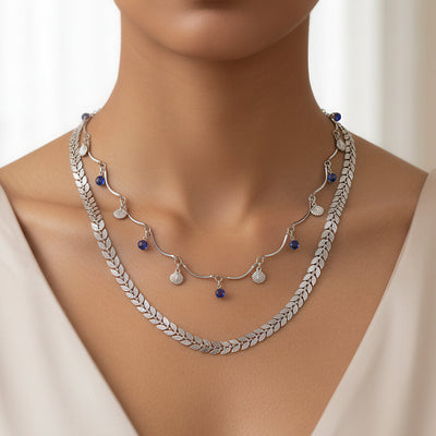 zewellsharbour Necklace Anti-Tarnish Double Layer Chevron Chain with Shell Charms