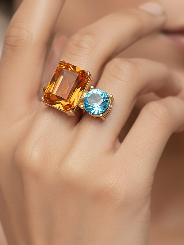 zewellsharbour Ring Anti-Tarnish Round and Rectangle Crystal (Adjustable Size)