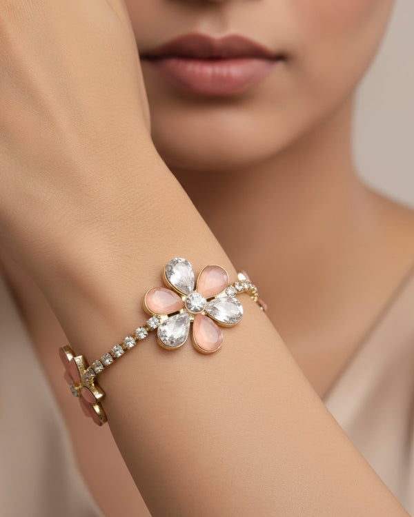 zewellsharbour Bracelet Anti-Tarnish Floral Rhinestone Chain (Adjustable Size)