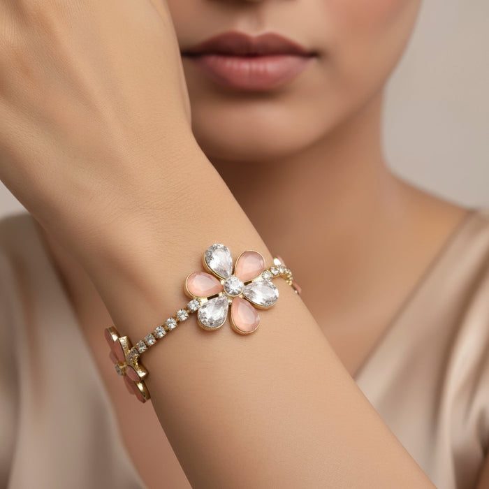 zewellsharbour Bracelet Anti-Tarnish Floral Rhinestone Chain (Adjustable Size)