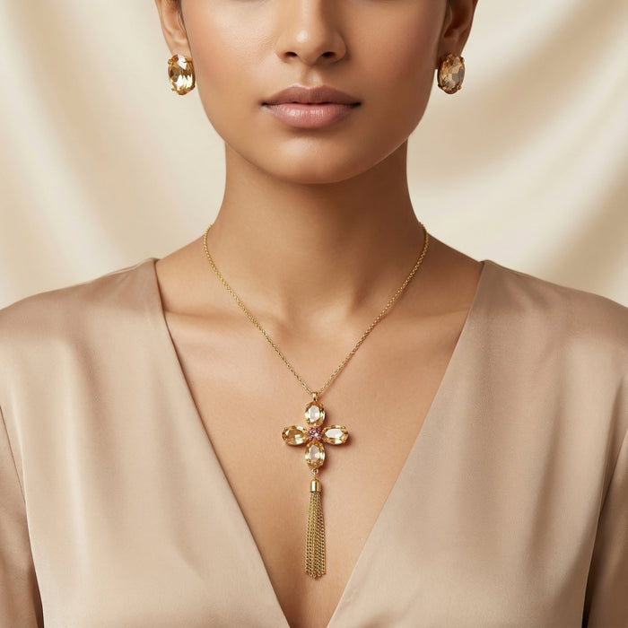 zewellsharbour Necklace Anti-Tarnish Crystal Flower Set With Earrings
