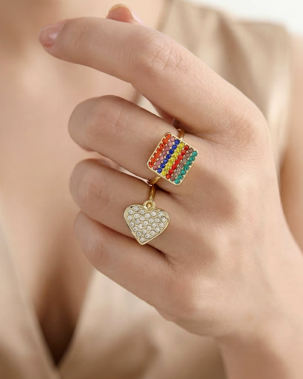 zewellsharbour 2 Rings Anti-Tarnish Crystal Heart Charm (Adjustable Size)