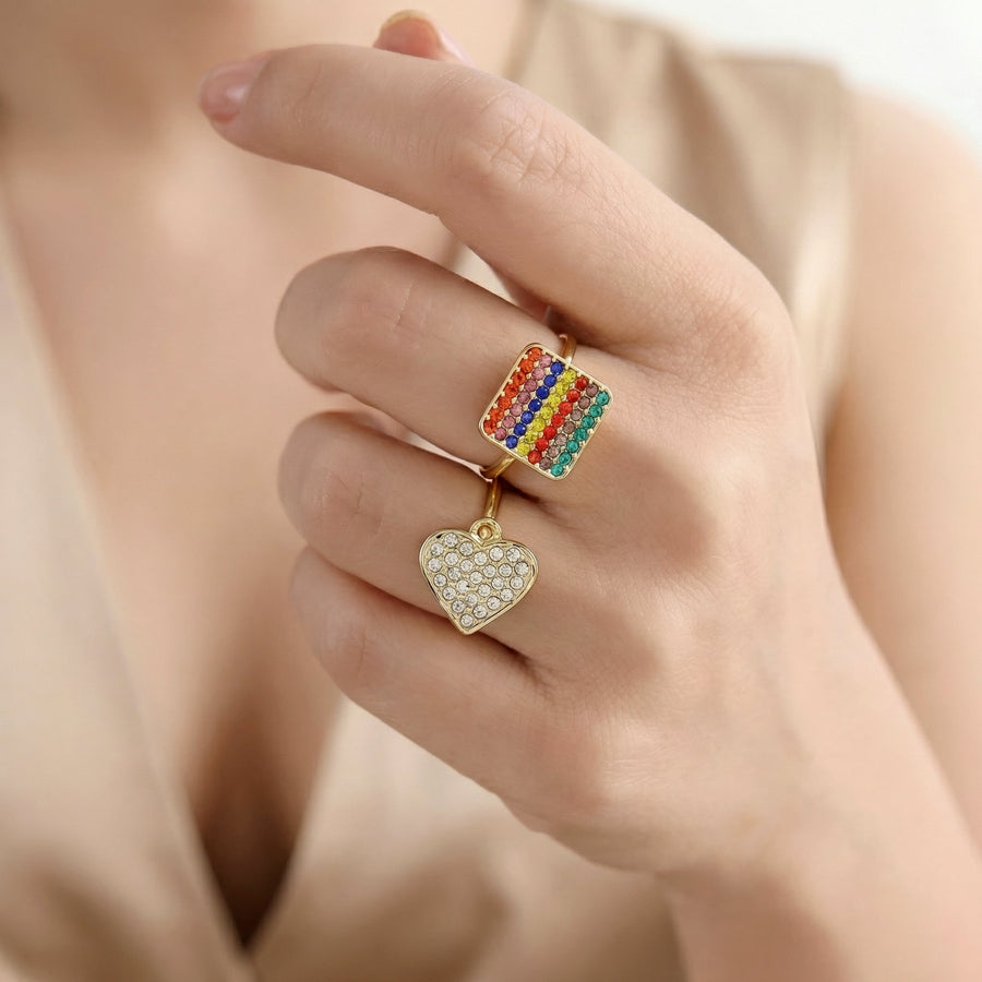 zewellsharbour 2 Rings Anti-Tarnish Crystal Heart Charm (Adjustable Size)