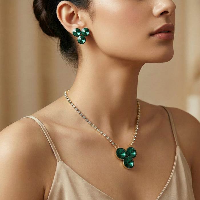 zewellsharbour Necklace Anti-Tarnish Club-Shaped Crystal Set With Earrings
