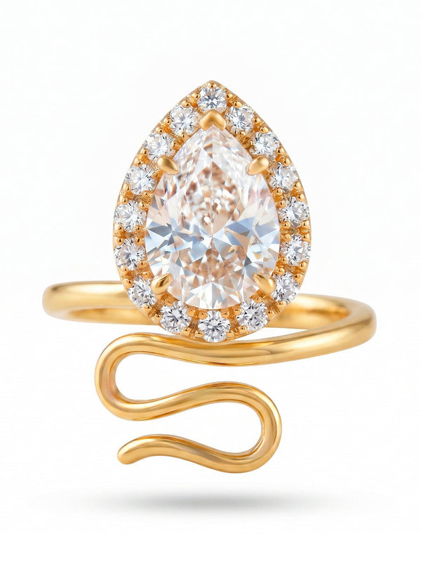 zewellsharbour Ring Anti-Tarnish Pear Cut Crystal Openable Snake (Adjustable Size)