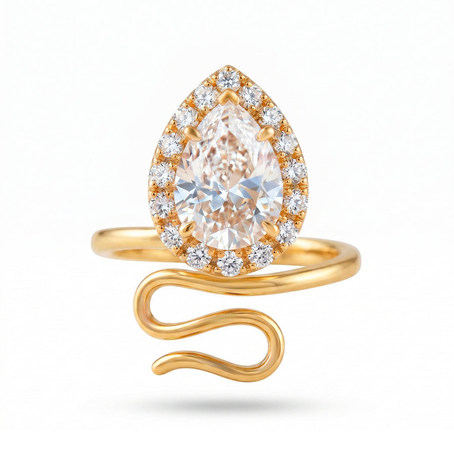 zewellsharbour Ring Anti-Tarnish Pear Cut Crystal Openable Snake (Adjustable Size)