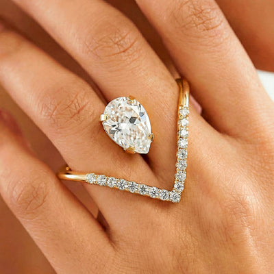 zewellsharbour Ring Anti-Tarnish Invisible Pear Stone Statement (Adjustable Size)