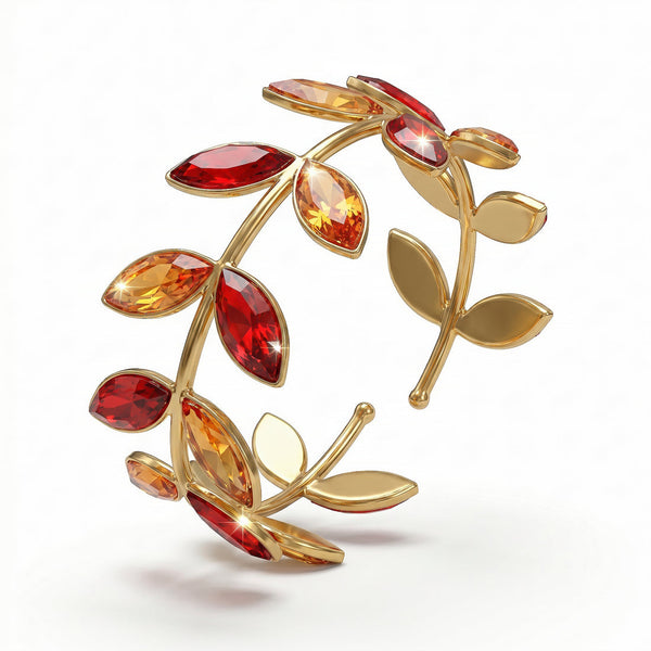 zewellsharbour Bracelet Anti-Tarnish Broad Leafy Cuff Bangle (Adjustable Size)