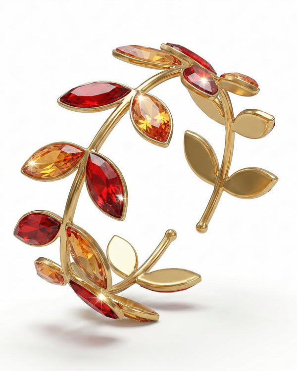zewellsharbour Bracelet Anti-Tarnish Broad Leafy Cuff Bangle (Adjustable Size)