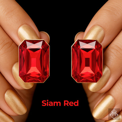zewellsharbour Earrings Anti-Tarnish Rectangle Shape Siam Red Crystal Studs