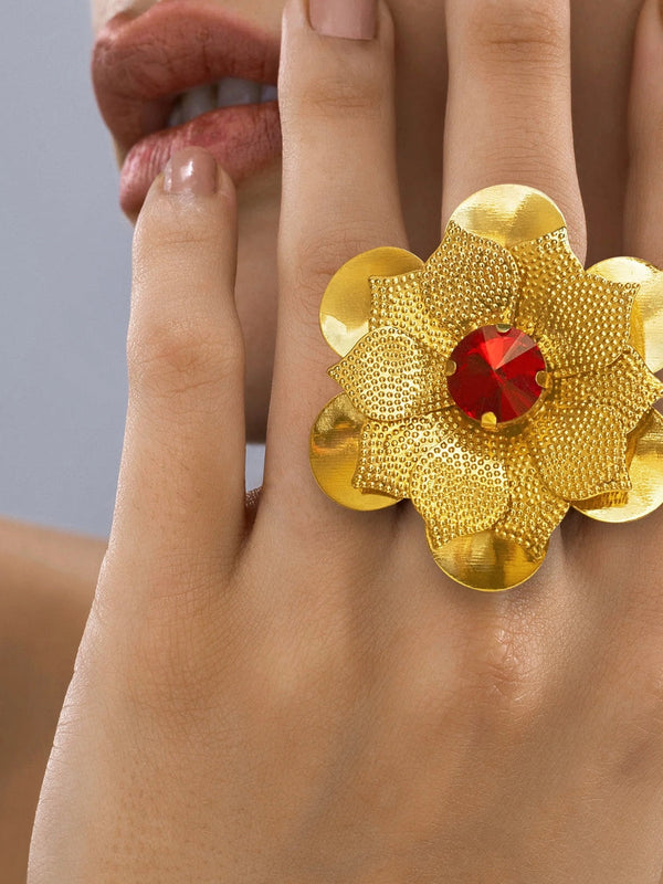 zewellsharbour Ring Anti-Tarnish Ruby Lotus (Adjustable Size)