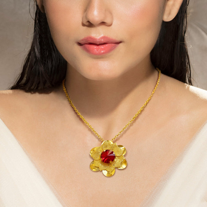 zewellsharbour Necklace Anti-Tarnish Ruby Flower