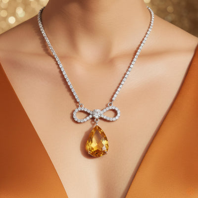 zewellsharbour Necklace Anti-Tarnish Crystal Studded INFINITY Yellow Topaz Pendant