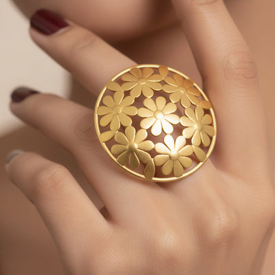 zewellsharbour Ring Anti-Tarnish Oversized Cutout Flower (Adjustable Size)