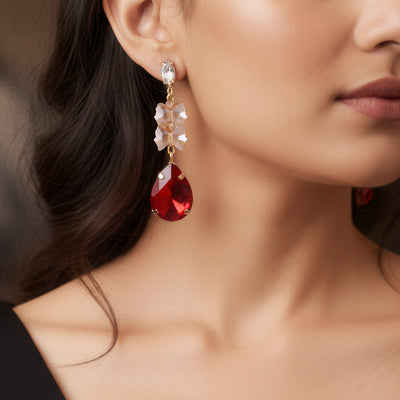 zewellsharbour Earrings Anti-Tarnish Bow-Tie Bead With Drop Crystal Danglers