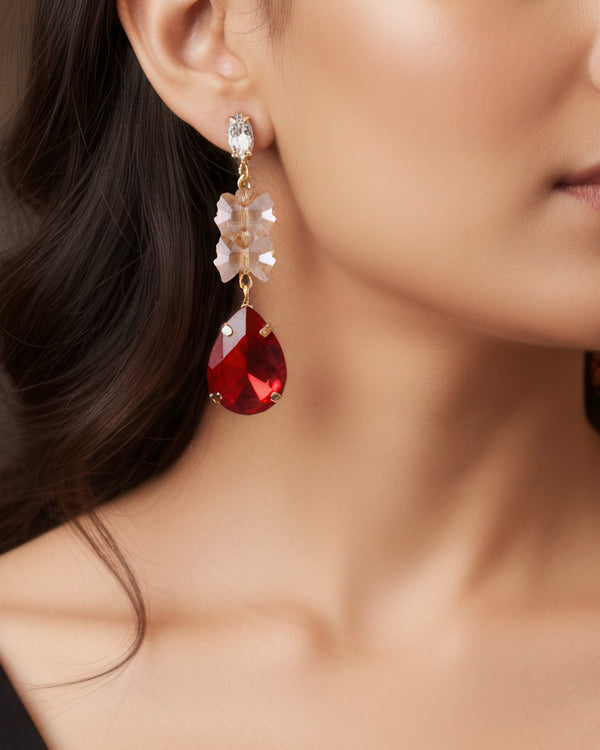 zewellsharbour Earrings Anti-Tarnish Bow-Tie Bead With Drop Crystal Danglers