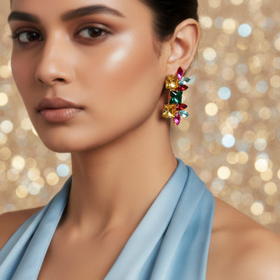 zewellsharbour Earrings Anti-Tarnish Multi-Color Linear Statement Studs