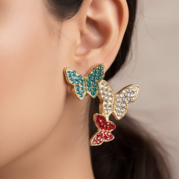 zewellsharbour Earrings Anti-Tarnish Tri-Tone Butterfly Danglers