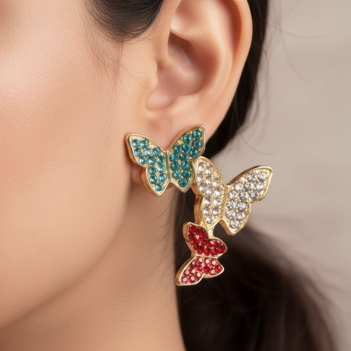 zewellsharbour Earrings Anti-Tarnish Tri-Tone Butterfly Danglers