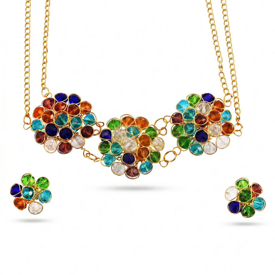 zewellsharbour Necklace Anti-Tarnish Multi Crystal Beads Choker Set With Earrings