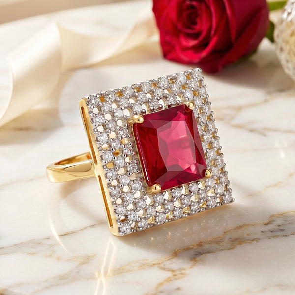 zewellsharbour Ring Anti-Tarnish Ruby Crystal Statement (Adjustable Size)