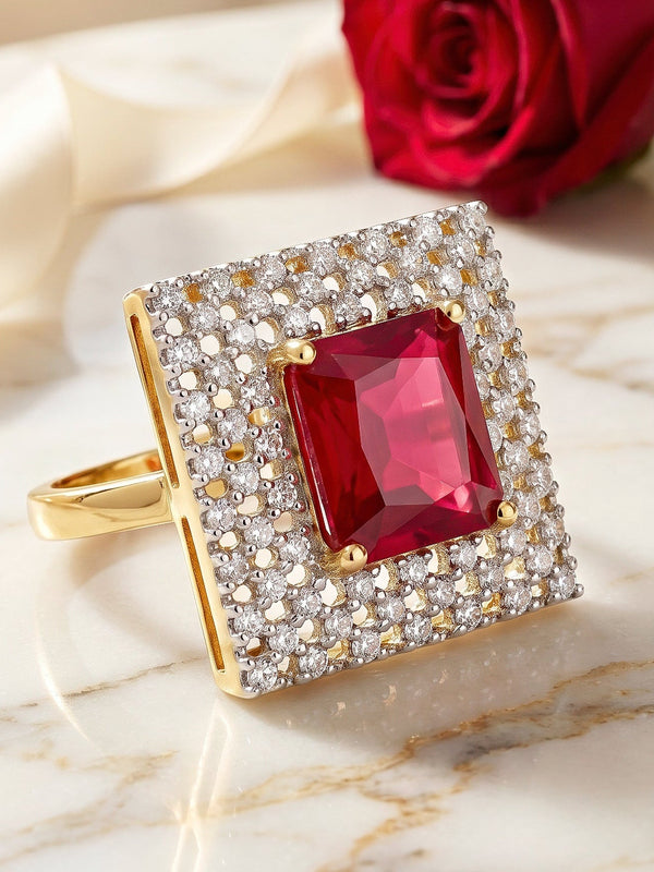 zewellsharbour Ring Anti-Tarnish Ruby Crystal Statement (Adjustable Size)