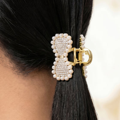 Zewellsharbour Hair Clutcher Pearl Border Rhinestone