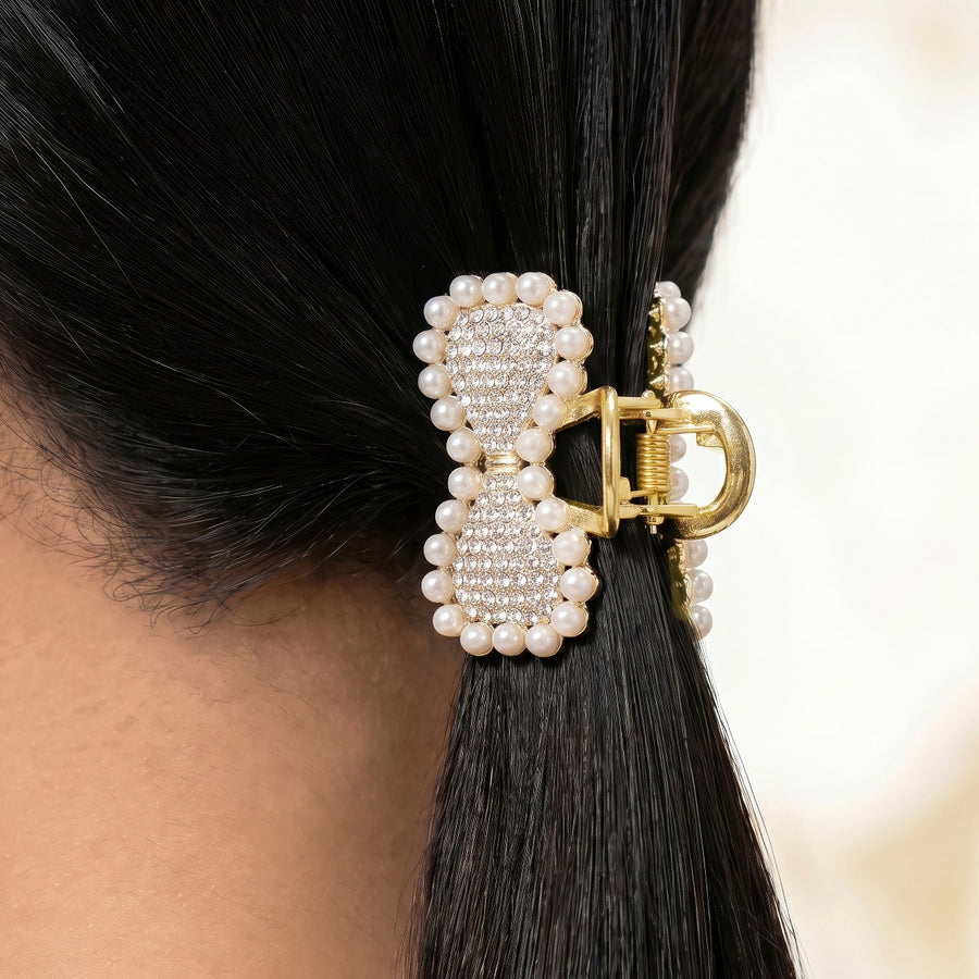 Zewellsharbour Hair Clutcher Pearl Border Rhinestone