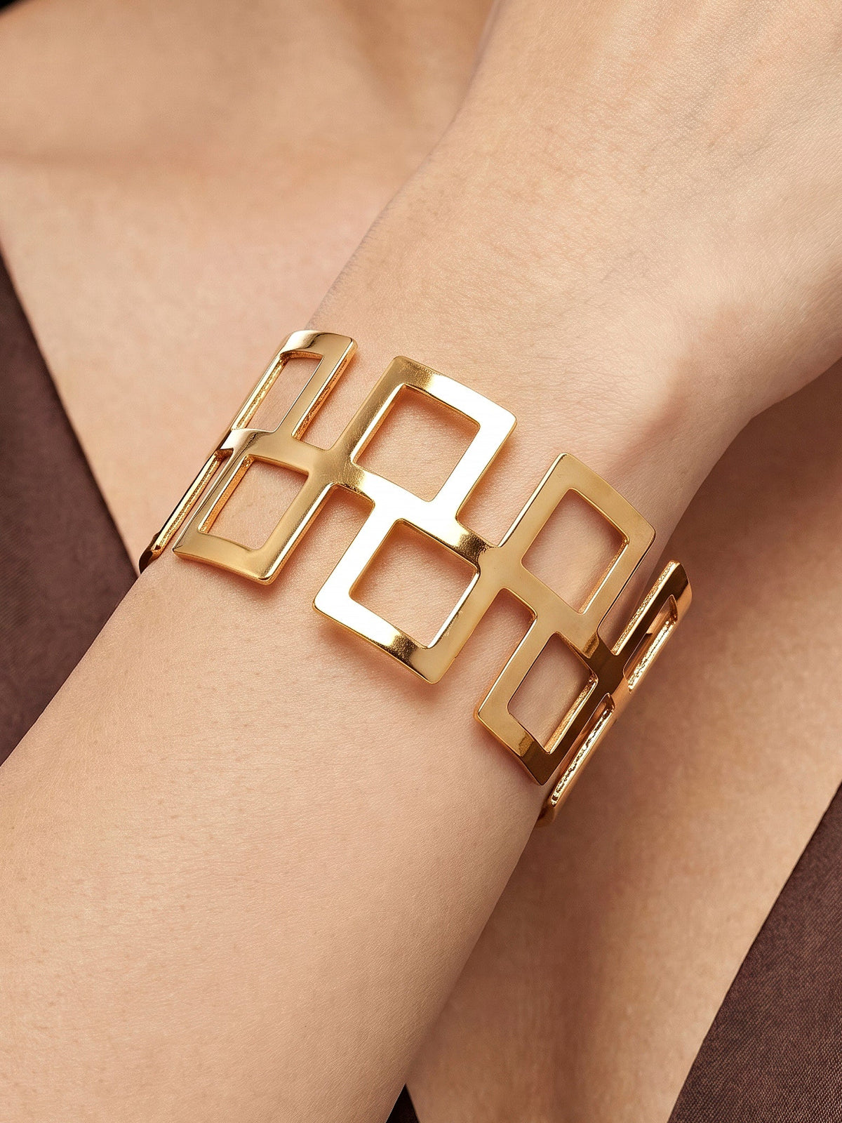 zewellsharbour Bracelet Anti-Tarnish Broad Bangle With Open-Work Squares (Adjustable Size)