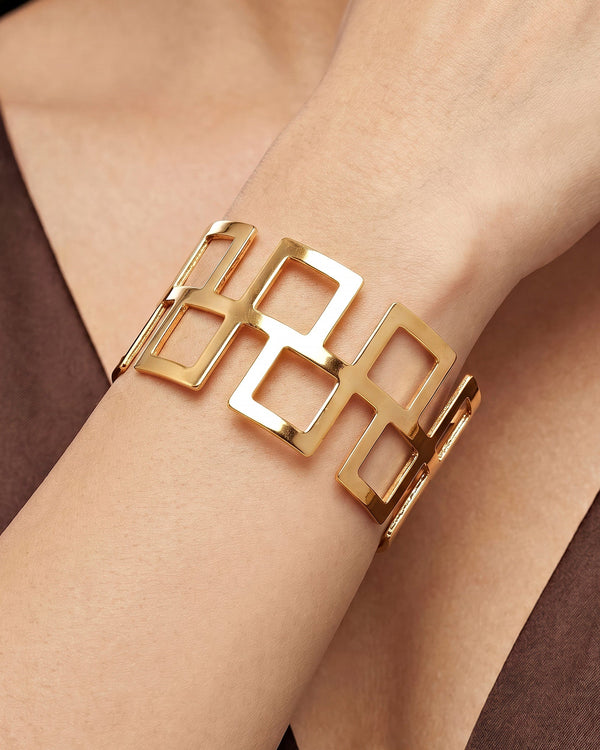 zewellsharbour Bracelet Anti-Tarnish Broad Bangle With Open-Work Squares (Adjustable Size)