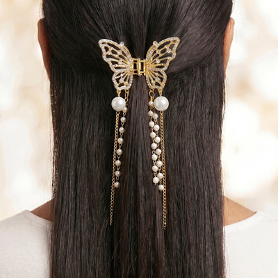 Zewellsharbour Hair Clutcher Butterfly Rhinestone With Tassels