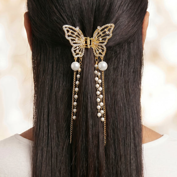 Zewellsharbour Hair Clutcher Butterfly Rhinestone With Tassels
