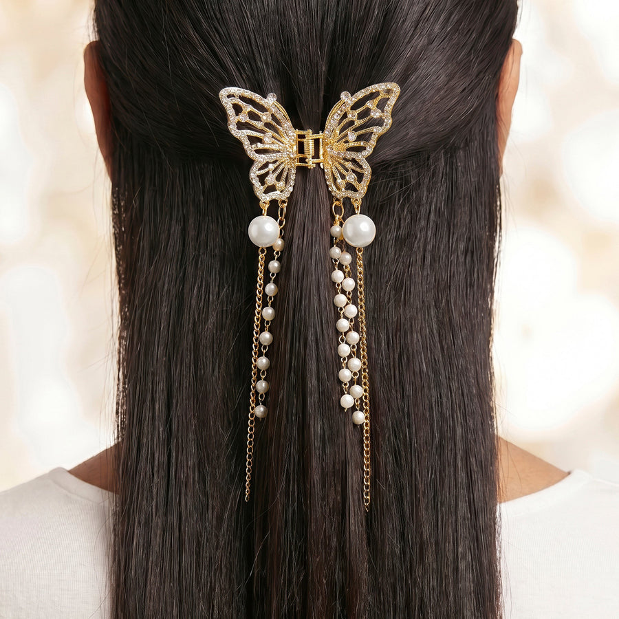 Zewellsharbour Hair Clutcher Butterfly Rhinestone With Tassels