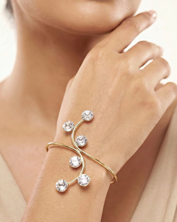 zewellsharbour Bracelet Anti-Tarnish Wavy Openable Crystal (Adjustable Size)