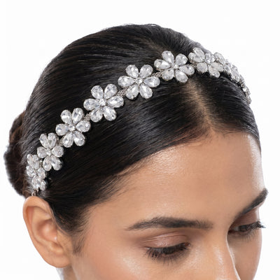 Zewellsharbour Sheeshpatti Anti-Tarnish Rhinestone Flower Sheeshpatti Hair Chain