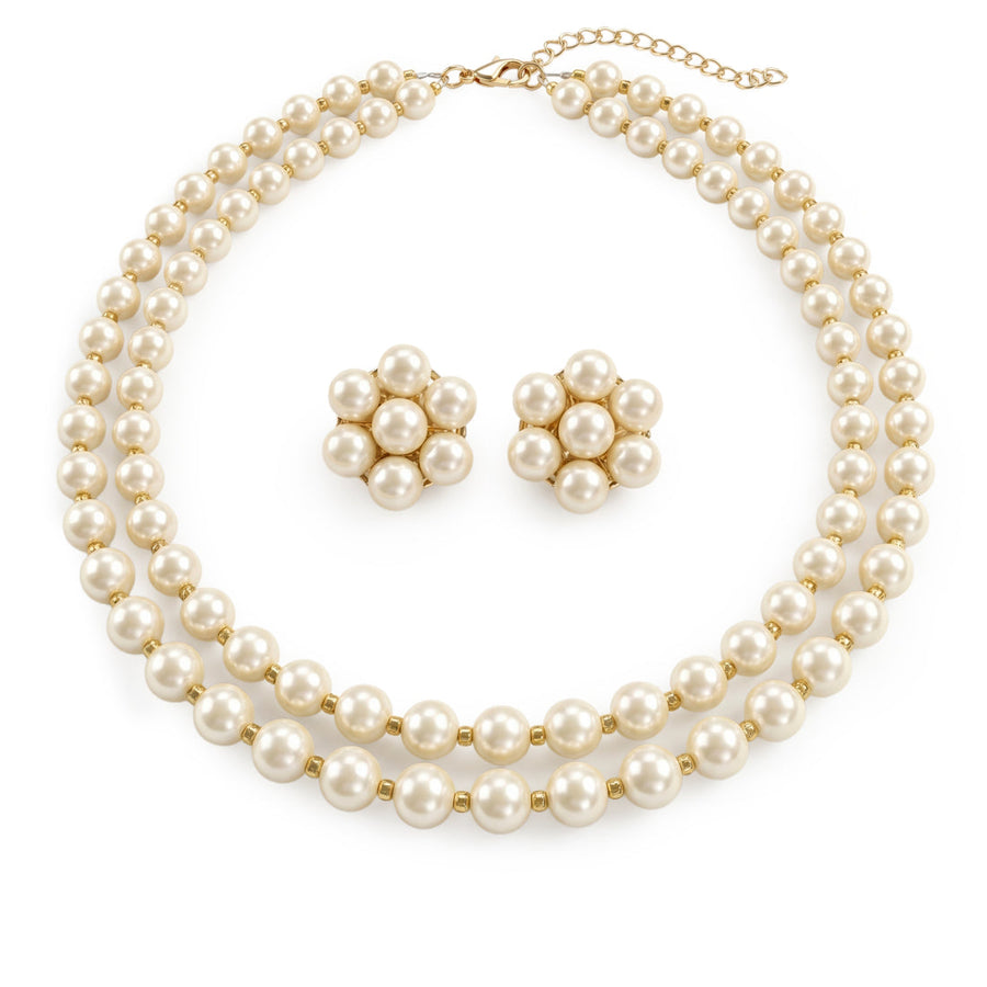 zewellsharbour Necklace Multilayer White Pearl Set With Earrings
