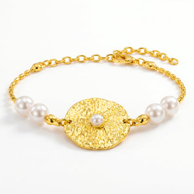 zewellsharbour Bracelet Anti-Tarnish Hammered Pearl (Adjustable Size)