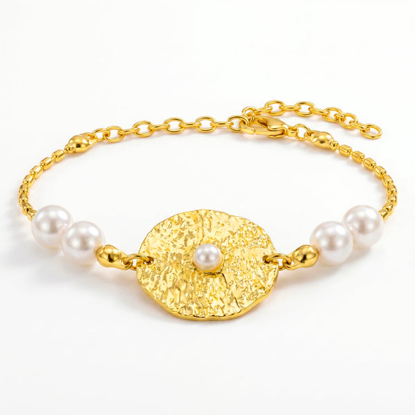 zewellsharbour Bracelet Anti-Tarnish Hammered Pearl (Adjustable Size)