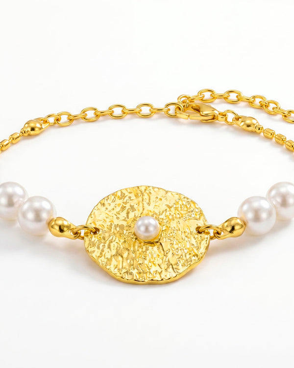 zewellsharbour Bracelet Anti-Tarnish Hammered Pearl (Adjustable Size)