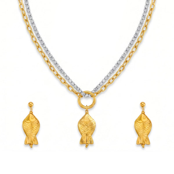 zewellsharbour Necklace Anti-Tarnish Fish Set With Earrings