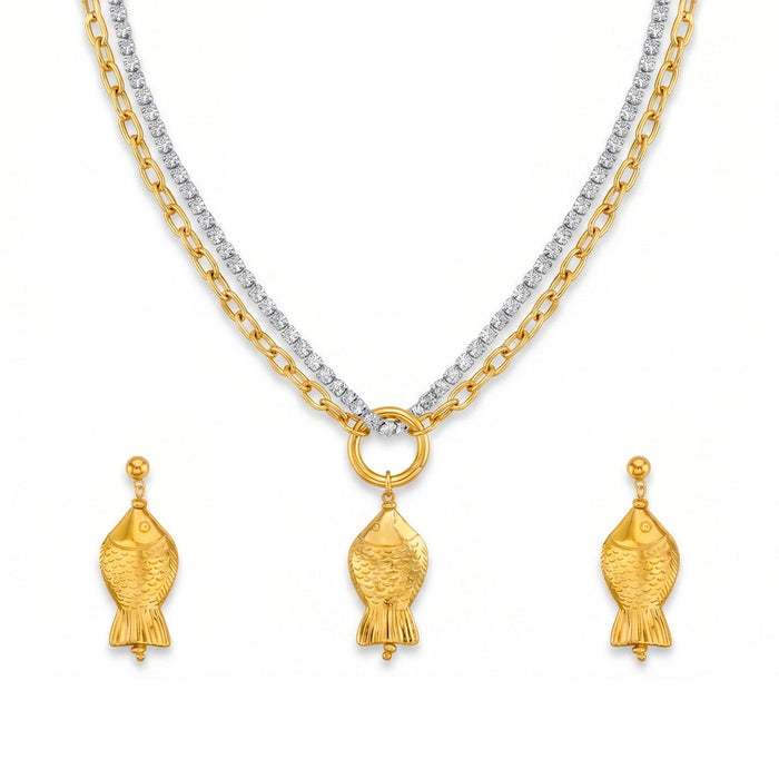 zewellsharbour Necklace Anti-Tarnish Fish Set With Earrings