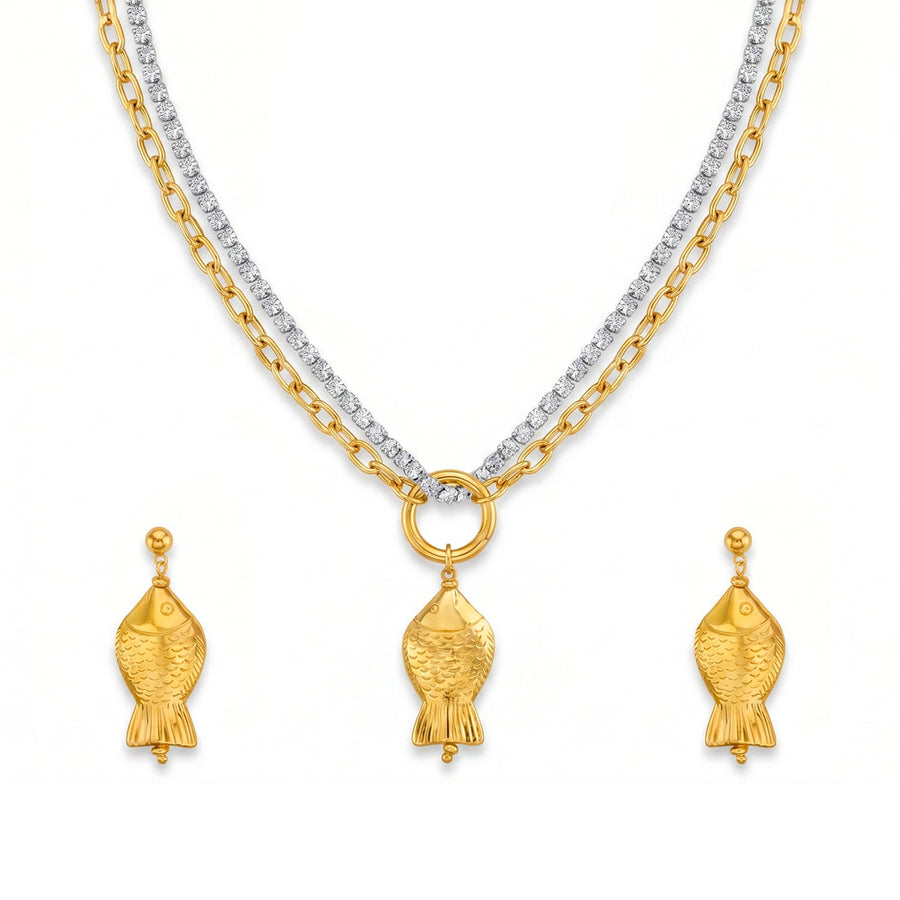 zewellsharbour Necklace Anti-Tarnish Fish Set With Earrings