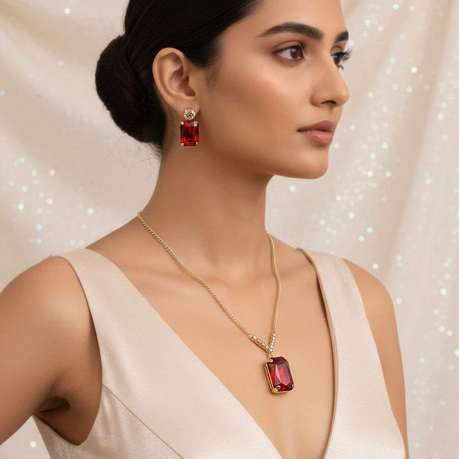 zewellsharbour Necklace Anti-Tarnish V-Shape Pendant Set with Earrings