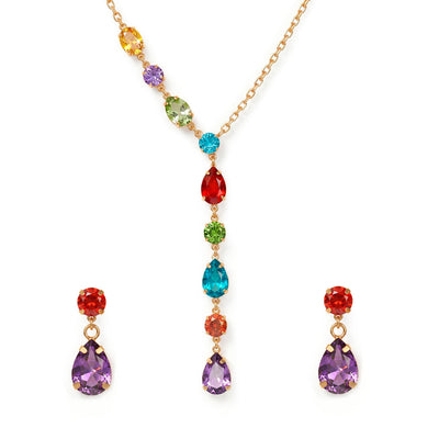 zewellsharbour Necklace Anti-Tarnish Multicoloured Crystals Set With Earrings