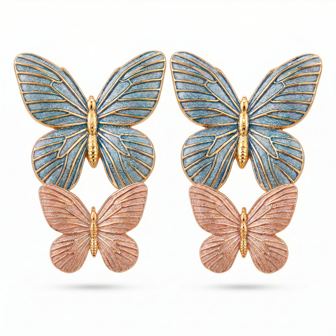 zewellsharbour Earrings Anti-Tarnish Blue and Pink Enamel Butterfly Danglers