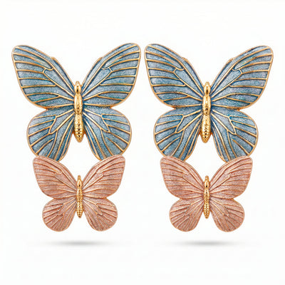 zewellsharbour Earrings Anti-Tarnish Blue and Pink Enamel Butterfly Danglers